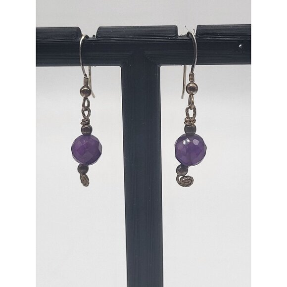 No brand Jewelry - VTG 925 Sterling Silver and Amethyst Faceted Bead Dangle Drop Earrings